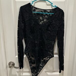 SHEIN Black Floral Lace Bodysuit size L